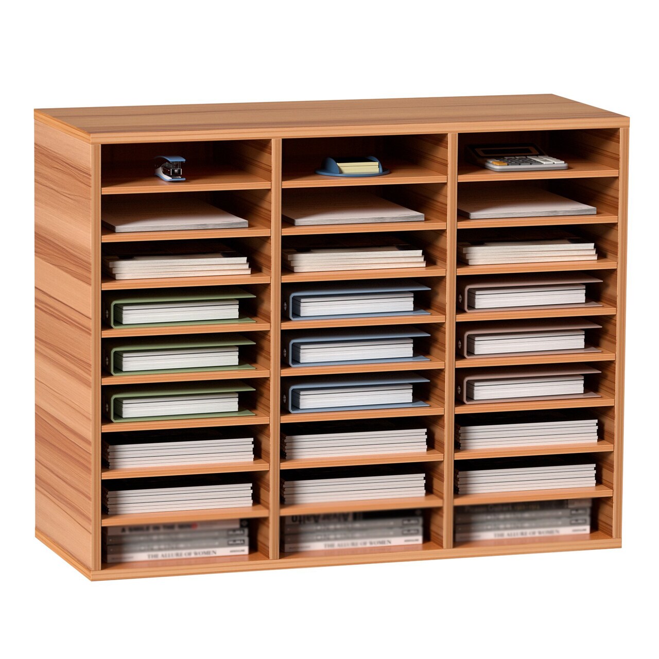 Wood Literature Organizer File Sorter with Removable Shelves Mailbox Slots for Office